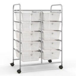 Costway 10 Drawers Storage Trolley Mobile Rolling Utility Cart Home Office Organizer in Clear - thumbnail 1