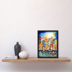 Artery8 Abstract Sailing Seafront Folk Art Artwork Framed Wall Art Print A4 in Black - thumbnail 2