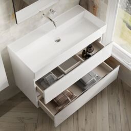Banyetti Vatilla 1000mm Wall Hung Vanity Unit with Veneto No Tap Hole Basin - Gloss White