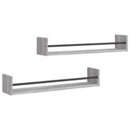 Berkfield Home Wall Shelves with Bars 2 pcs Grey Sonoma 80x16x14 cm - Size: 80 x 16 x 14 cm - thumbnail 2
