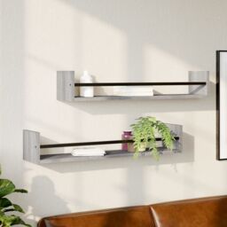 Berkfield Home Wall Shelves with Bars 2 pcs Grey Sonoma 80x16x14 cm - Size: 80 x 16 x 14 cm - thumbnail 1