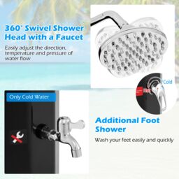 Gymax 60L 227CM Solar Heated Outdoor Shower With Foot Shower Tap Shower Head in Black - thumbnail 4