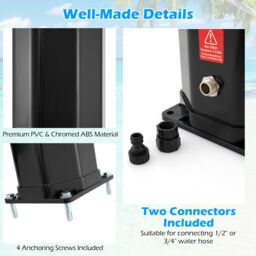 Gymax 60L 227CM Solar Heated Outdoor Shower With Foot Shower Tap Shower Head in Black - thumbnail 6