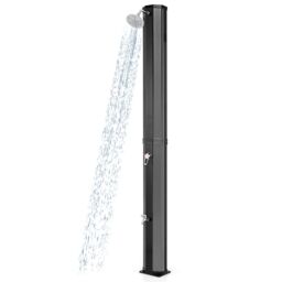 Gymax 60L 227CM Solar Heated Outdoor Shower With Foot Shower Tap Shower Head in Black