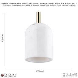 Happy Homewares White Marble Pendant Lamp Fitting in Scandinavian Design with Black Fabric Cable - thumbnail 6