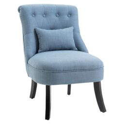 HOMCOM Fabric Single Sofa Dining Chair Upholstered W/ Pillow Solid Wood Leg Living Room in Light Blue - thumbnail 2