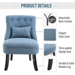HOMCOM Fabric Single Sofa Dining Chair Upholstered W/ Pillow Solid Wood Leg Living Room in Light Blue - thumbnail 4