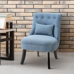 HOMCOM Fabric Single Sofa Dining Chair Upholstered W/ Pillow Solid Wood Leg Living Room in Light Blue - thumbnail 1
