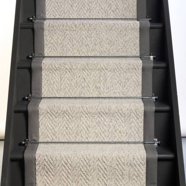 RainbowHome Herringbone Mirage Grey Stair Runner with 100% Cotton Grey Border 70cm x 600cm - Size: 65 cm x 600 cm - image 1