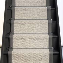 RainbowHome Herringbone Mirage Grey Stair Runner with 100% Cotton Grey Border 70cm x 600cm - Size: 65 cm x 600 cm - thumbnail 1