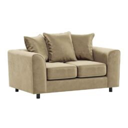 Furnishings For Less UK Brooklyn Plush Velvet Foam Fabric 2 Seater Sofa Scatter Back in Beige - thumbnail 1