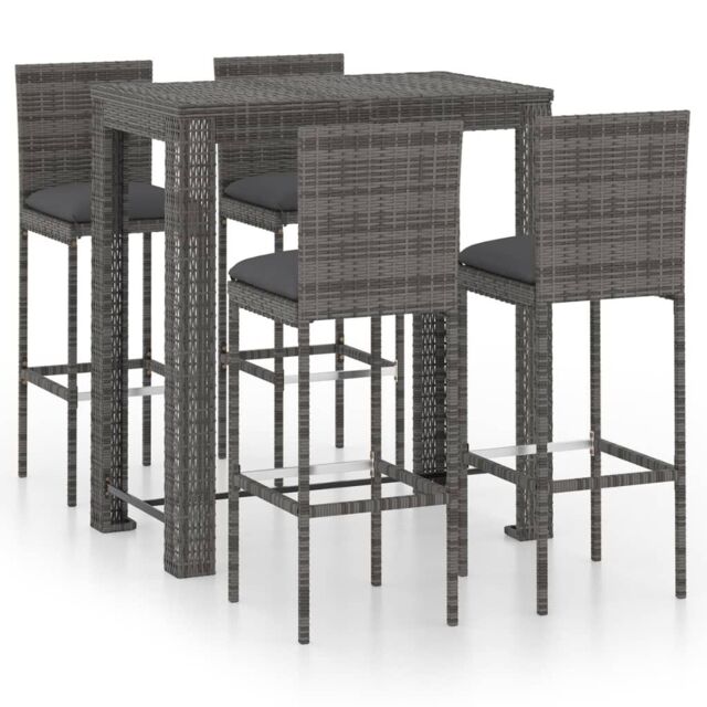 Berkfield Home 5 Piece Garden Bar Set with Cushions Poly Rattan Grey - image 1