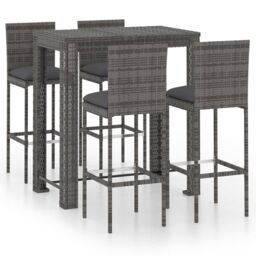 Berkfield Home 5 Piece Garden Bar Set with Cushions Poly Rattan Grey - thumbnail 1