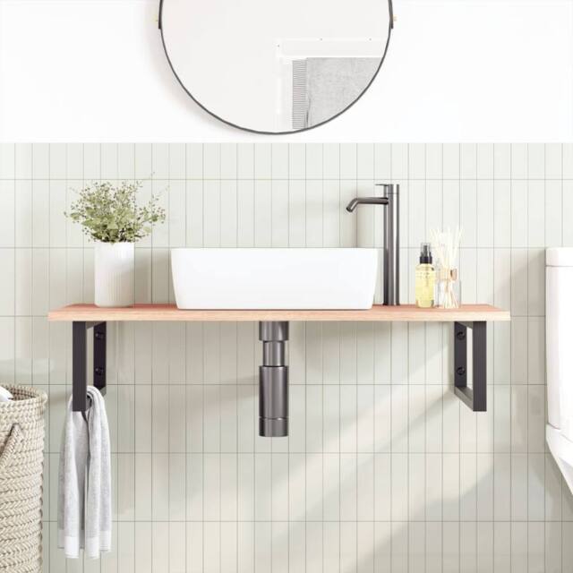 Berkfield Home Elegant Basin Shelf Wall Mounted Steel & Solid Wood Oak in Light Brown - image 1