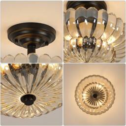 Pheashine Black Base Amber Glass Flush Ceiling Light, 3×E27, Bulbs Not Included - thumbnail 5