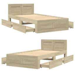 Berkfield Home Durable Bed Frame with Headboard Frame Sonoma Oak 75x190 cm Small in Light Brown - Size: Small Single - thumbnail 8