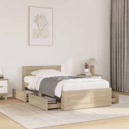 Berkfield Home Durable Bed Frame with Headboard Frame Sonoma Oak 75x190 cm Small in Light Brown - Size: Small Single - thumbnail 2