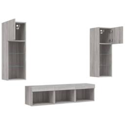 Berkfield Home Versatile 5 Piece TV Wall Units with LED Grey Sonoma Engineered Wood - thumbnail 6