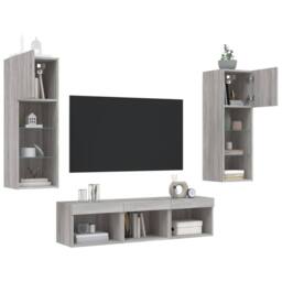 Berkfield Home Versatile 5 Piece TV Wall Units with LED Grey Sonoma Engineered Wood - thumbnail 4