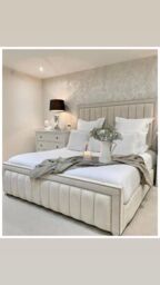 HOB Furniture Royal Charleston Bed, Faux Leather - Hb 137 Cm, Cream - Size: Super King - thumbnail 2
