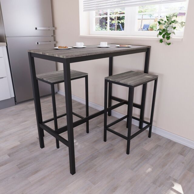 Home Discount Vida Designs Roslyn 2 Seater Bar Table Stools Kitchen Dining Furniture in Dark Grey - image 1