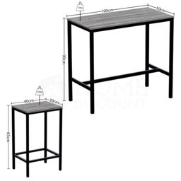 Home Discount Vida Designs Roslyn 2 Seater Bar Table Stools Kitchen Dining Furniture in Dark Grey - thumbnail 2