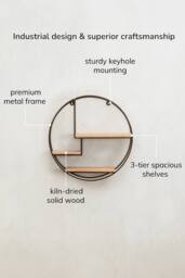 MH London Round Solid Wood Floating Shelf for Living Room or Study - Marly in Bronze - thumbnail 4