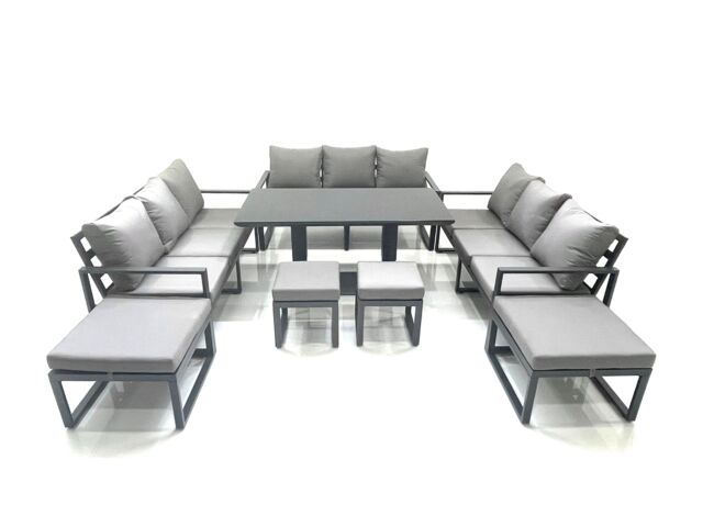 Fimous 13 Seater Garden Sofa Set Aluminium Furniture Rising Dining Tabe Set with 4 Footstools Dark Grey - image 1