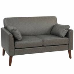 HOMCOM 2 Seater Sofa, 132 cm Modern Small Sofa with Solid Wood Legs, Grey - thumbnail 2
