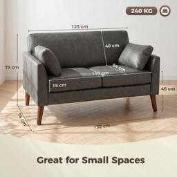 HOMCOM 2 Seater Sofa, 132 cm Modern Small Sofa with Solid Wood Legs, Grey - thumbnail 3