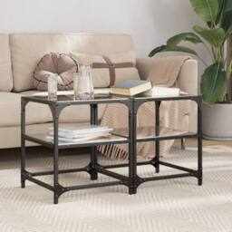 Berkfield Home Coffee Tables with Black Glass Top 2 pcs 40x40x45 cm Steel - Size: 40 x 40 x 45 cm - thumbnail 2