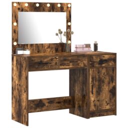 Berkfield Home 2 Piece Dressing Table Set with LED Smoked Oak Engineered Wood in Brown - thumbnail 3