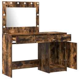 Berkfield Home 2 Piece Dressing Table Set with LED Smoked Oak Engineered Wood in Brown - thumbnail 5