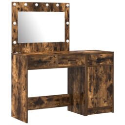 Berkfield Home 2 Piece Dressing Table Set with LED Smoked Oak Engineered Wood in Brown - thumbnail 2