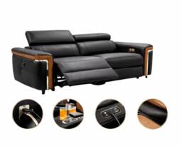 Stratus Interiors Somerville Electric Leather Recliner Sofa with USB & Cup Holders in Black - Size: 1 Seater - thumbnail 2