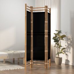 Berkfield Home Folding 3-Panel Room Divider 120 cm Bamboo & Canvas in Black - thumbnail 1