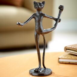 mysmartbuy Cast Iron Yoga Cat Statue - Rustic Finish Novelty Animal Ornament in Black