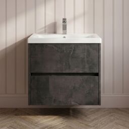 Balterley Square Wall Hung 2 Drawer Vanity Unit & Basin, 600mm Metallic Slate in Grey - thumbnail 6
