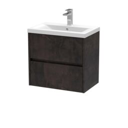 Balterley Square Wall Hung 2 Drawer Vanity Unit & Basin, 600mm Metallic Slate in Grey