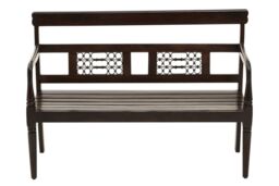Orsina Dark Sheesham Wood Bench, Vintage-Style Wooden Seat with Intricate Iron-Detail Back, Entryway Seating in Brown - thumbnail 5