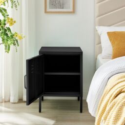 FurnitureboxUK Teksi 1 Door Black Metal Locker Bedside Table - thumbnail 3