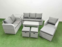 Fimous Patio PE Wicker 9 Seater Outdoor Rattan Furniture Sofa Sets w/ Oblong Coffee Table Reclining Chair Loveseat Sofa 3 Seater Sofa Stool Side - thumbnail 1