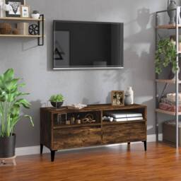 Berkfield Home TV Cabinet Smoked Oak 100x34.5x44.5 cm Engineered Wood in Brown - thumbnail 2