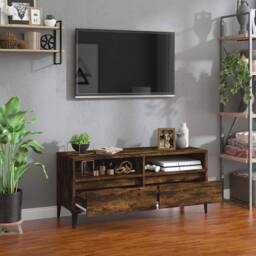 Berkfield Home TV Cabinet Smoked Oak 100x34.5x44.5 cm Engineered Wood in Brown - thumbnail 3