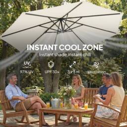 OUTSUNNY 3 m Garden Cantilever Parasol with Sandbag, 360° Rotation in Cream - Size: 3m - thumbnail 6