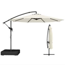 OUTSUNNY 3 m Garden Cantilever Parasol with Sandbag, 360° Rotation in Cream - Size: 3m - thumbnail 2