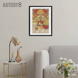 "Artery8 Stag Deer Trees Framed Canvas Wall Art Print Vintage Floral Verneuil in Green - Size: W12"" x H16""" - thumbnail 3