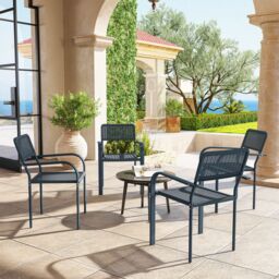 OUTSUNNY Garden Chairs Set of 4, Stackable & Rattan Effect, Dark Grey - Size: 4 Pack