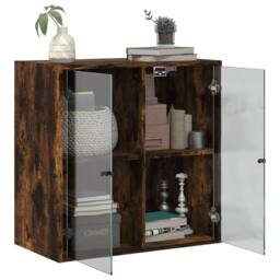 Berkfield Home Wall Cabinet with Glass Doors Smoked Oak 68x37x68.5 cm in Brown - thumbnail 5
