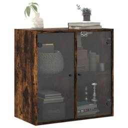 Berkfield Home Wall Cabinet with Glass Doors Smoked Oak 68x37x68.5 cm in Brown - thumbnail 4